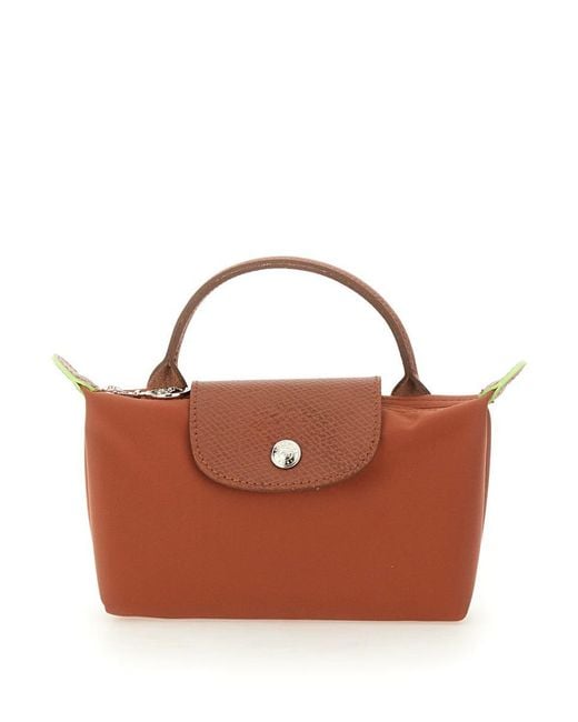 Longchamp Brown "le Pliage" Clutch Bag With Handle