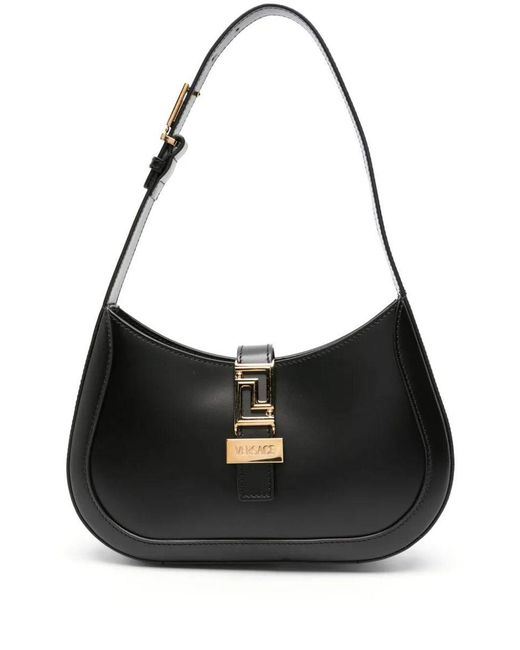 Versace Black Women Calf Leather Small Hobo Bag
