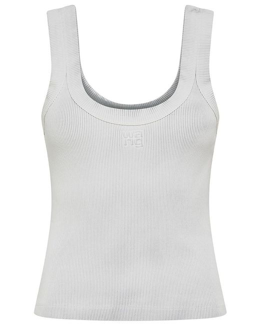 Alexander Wang Gray Ribbed Stretch Cotton Tank Top With Logo