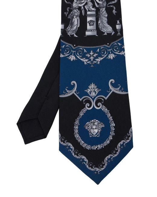 Versace Blue Tie With Rear Tie Closure And All-Over Print for men