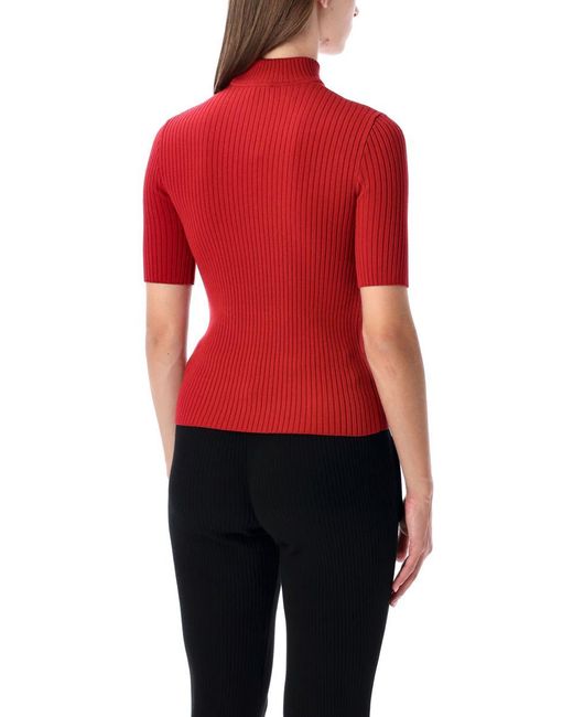 Courreges Red Rib-Knit Short-Sleeve Sweater