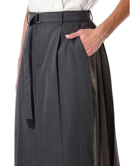 Sacai Gray Wool And Twill Midi Skirt
