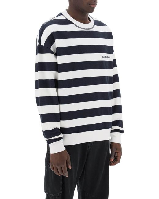 Dolce & Gabbana Blue Striped Sweatshirt With Embroidered Logo for men