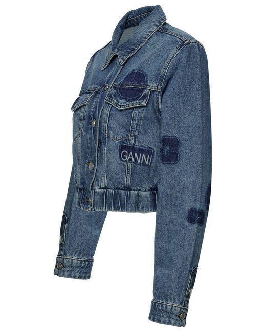 Ganni Blue Cropped Denim Jacket
