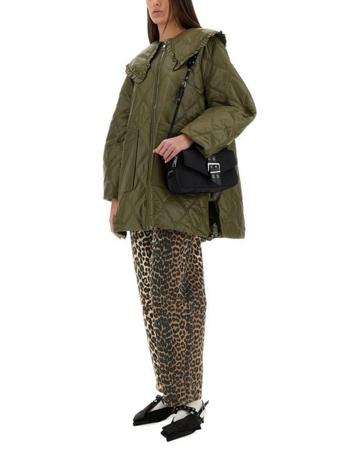 Ganni Green Oversized Quilted Midi Jacket