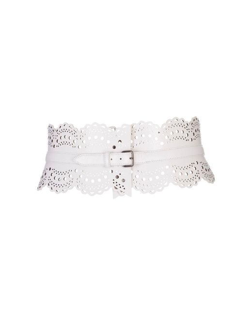 Alaïa White Bustier Belt In Perforated Leather