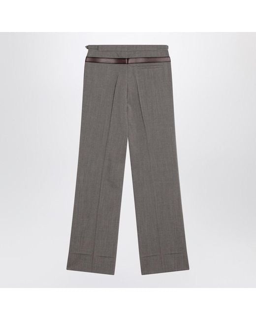 Prada Gray Blend Trousers With Printed Belt