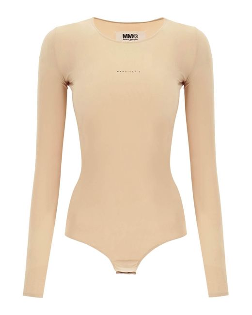 Natural Womens Lingerie MM6 by Maison Martin Margiela Lingerie MM6 by Maison Martin Margiela Stretch Jersey Bodysuit in Beige 
