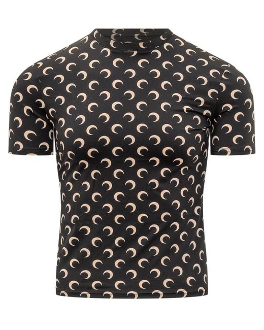 MARINE SERRE Black Marine Greenhouses T-shirt With Crescent Motif for men