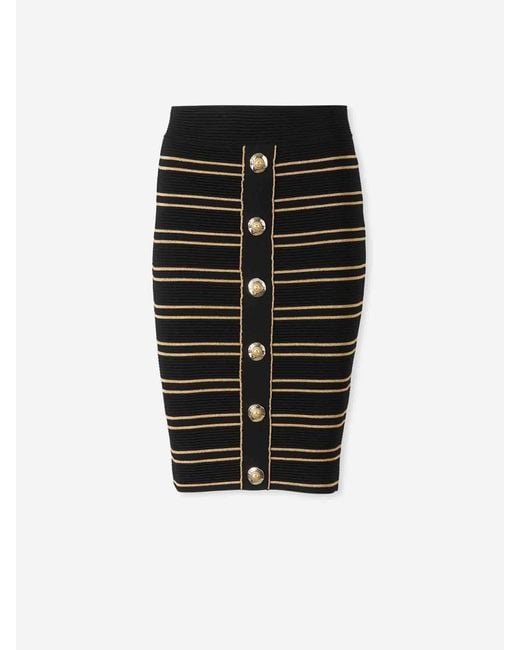 Balmain Black Striped Midi Skirt