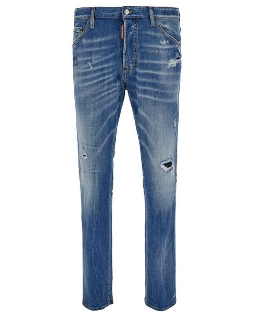 DSquared² 'cool Guy' Light Blue Five-pocket Jeans With Rips In Stretch Cotton Denim Man for men