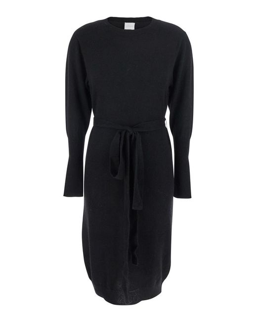 SOLOCASCMIR Black Crewneck Dress With Front Belt