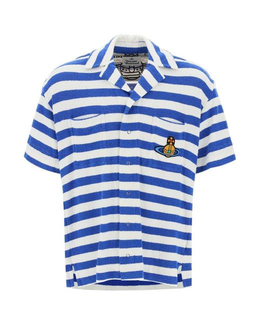 Vivienne Westwood Blue Striped Knit Camp Shirt for men