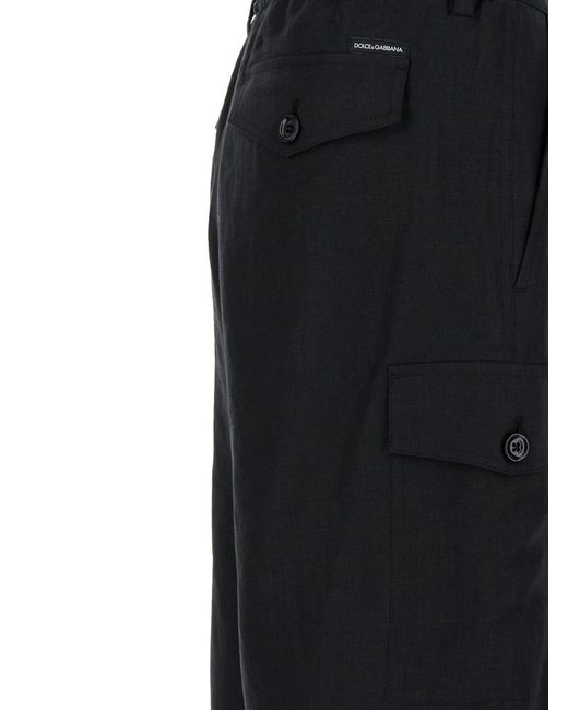 Dolce & Gabbana Black Linen Cargo Bermuda Shorts For for men