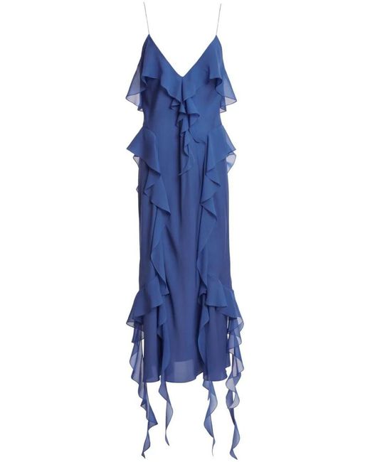 Khaite Blue Pim Ruffle Silk Maxi Dress