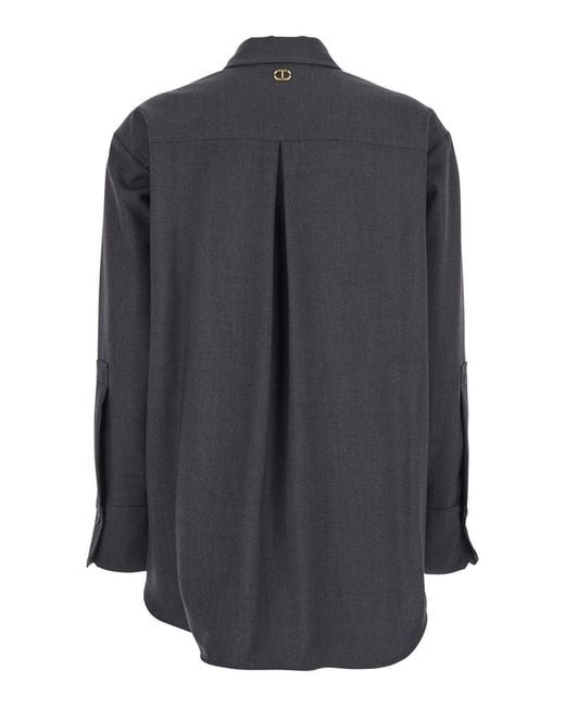 Twinset Gray Shirt With Classic Collar And Logo Plaque On The Rear