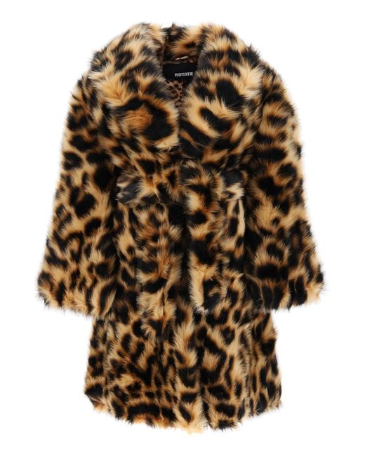ROTATE BIRGER CHRISTENSEN Multicolor Leopard Print Faux Fur Coat