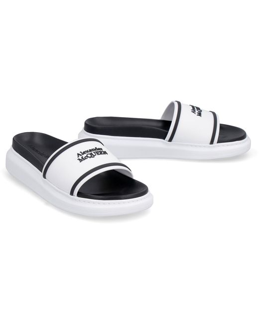 Alexander McQueen White Logo Detail Rubber Slides