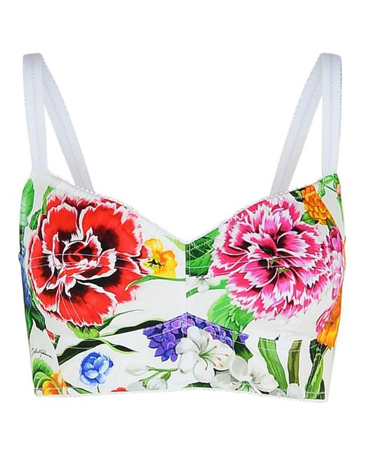 Dolce & Gabbana Red Top With All-Over Floral Motif And Adjustable Shoulder Straps