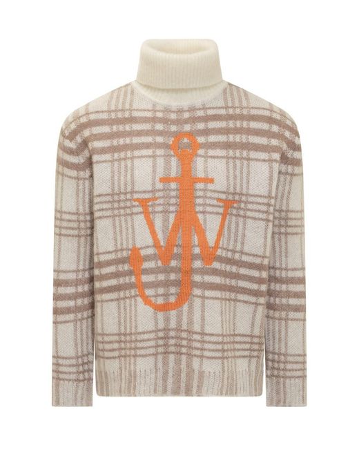 J.W. Anderson White Tartan Turtleneck Sweater for men