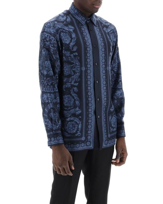 Versace Blue Barroco Shirt With Print for men