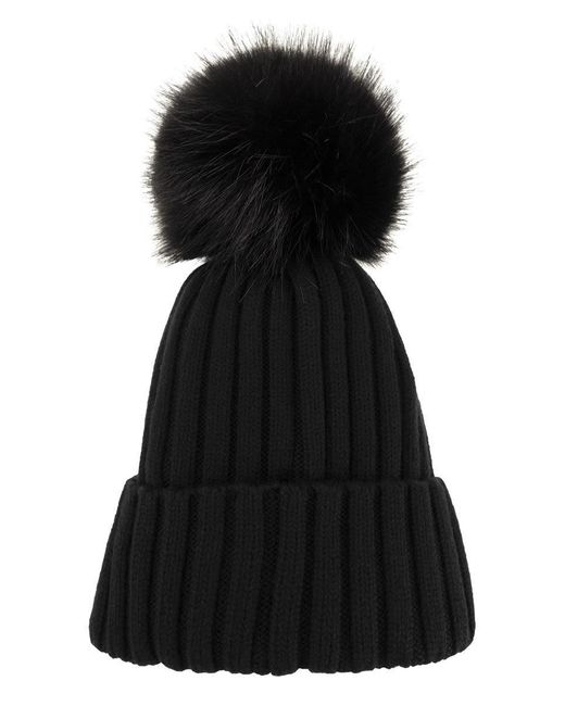 Moncler Black Wool Cap With Pom-Pom