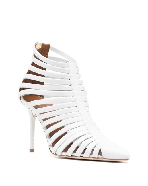 Malone Souliers White Caged Pointed-toe 100mm Leather Pumps