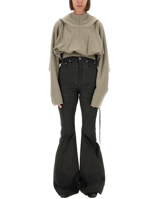 Rick Owens Gray Cropped Hooded Tunic Sweatshirt