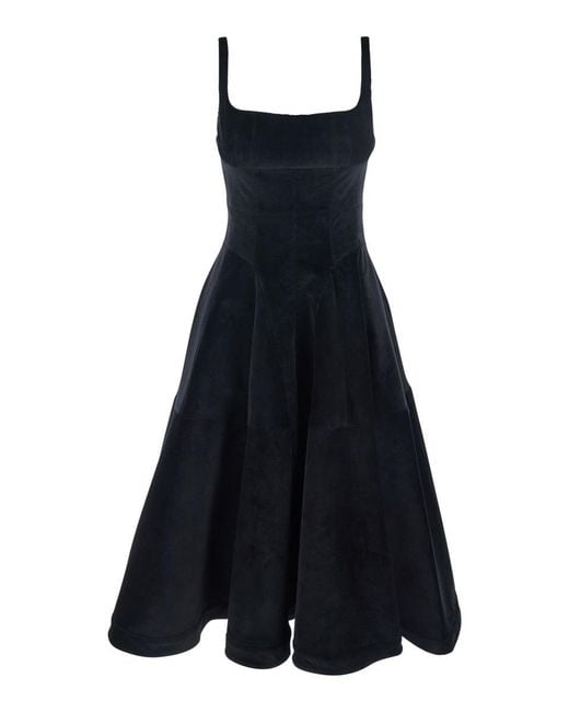 Giovanni bedin Blue Black Dress With Square Neck And Velvet Effect In Cotton Stretch Woman