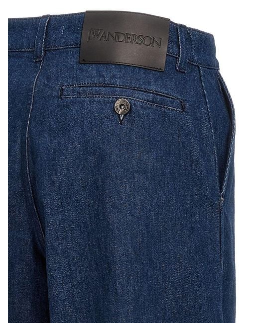 J.W. Anderson Blue Logo Grid Turn Up Workwear Jeans for men