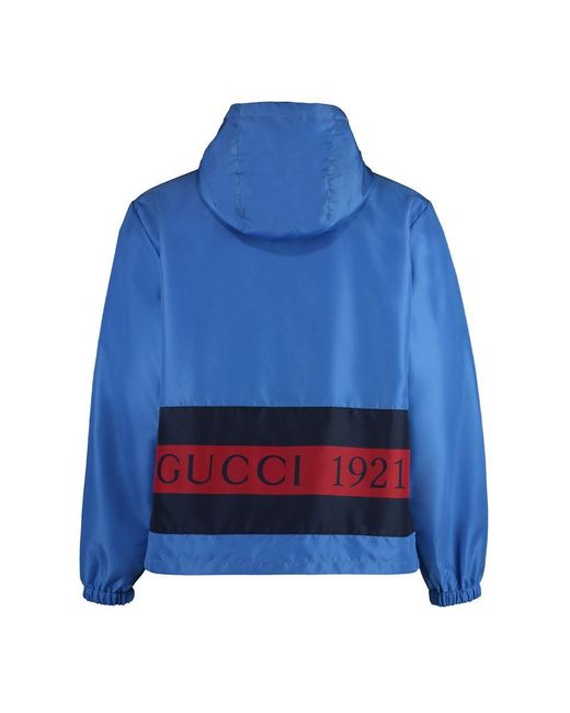 Gucci Blue Hooded Nylon Jacket for men