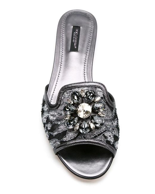 Dolce & Gabbana Metallic Flat Lace Sandals