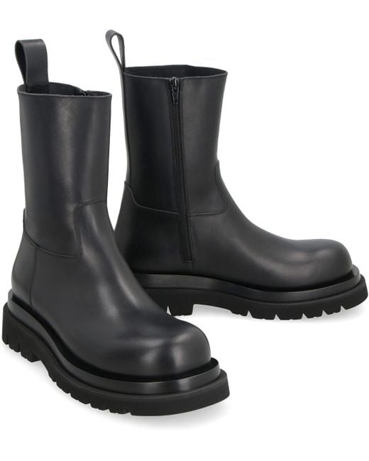 Bottega Veneta Black Lug Leather Ankle Boots for men