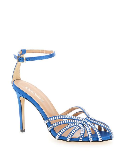 Semicouture Blue Light Sandals With Baguette Rhinestones