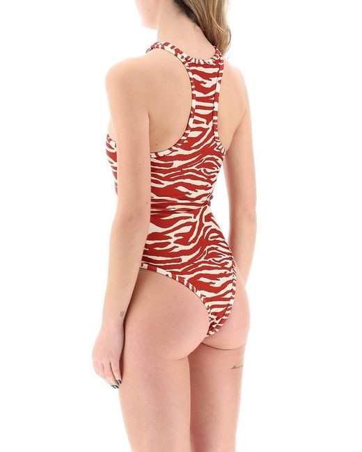 The Attico Red One-Piece Animal Print Swimsuit