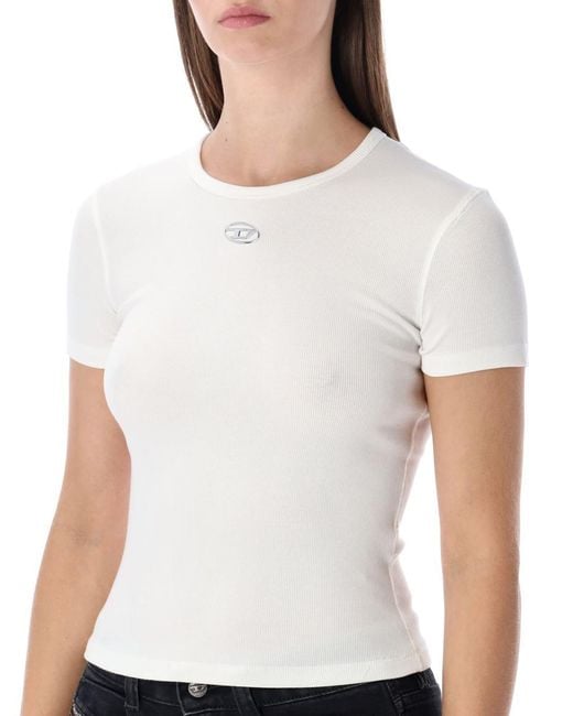 DIESEL White Slim-Fit Stretch Cotton T-Shirt With Metallic Oval D Logo