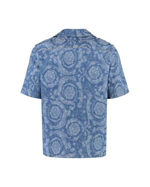 Versace Blue Americana Fit Short Sleeve Denim Shirt for men