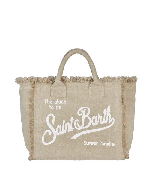 Saint Barth Natural Vanity Linen Tote Bag With Embroidery