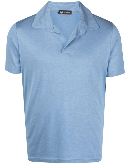 Colombo Blue Silk Blend Cotton Polo Shirt for men