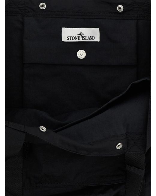 Stone Island Black Logo Patch Shopping Bag for men