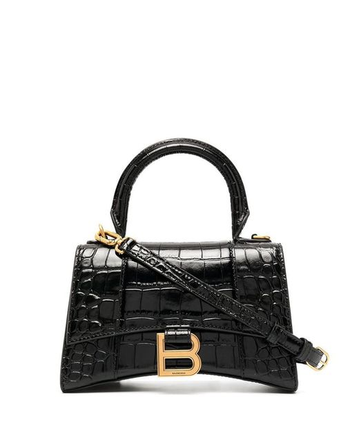Balenciaga Black Hourglass Xs Leather Handbag