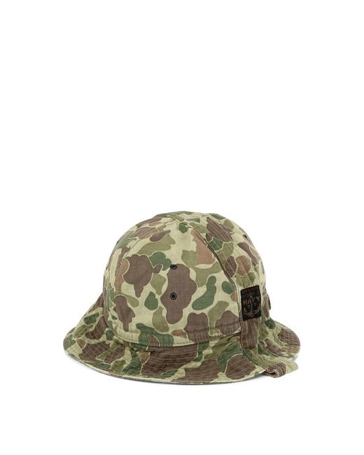 Kapital Green "Camouflage Herringbone" Bucket Hat for men