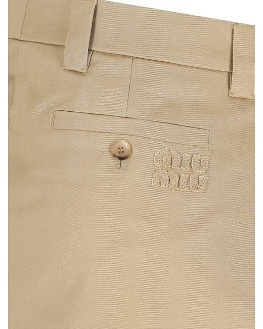 Miu Miu Natural Checked Tailored Cotton-Twill Mini Skirt