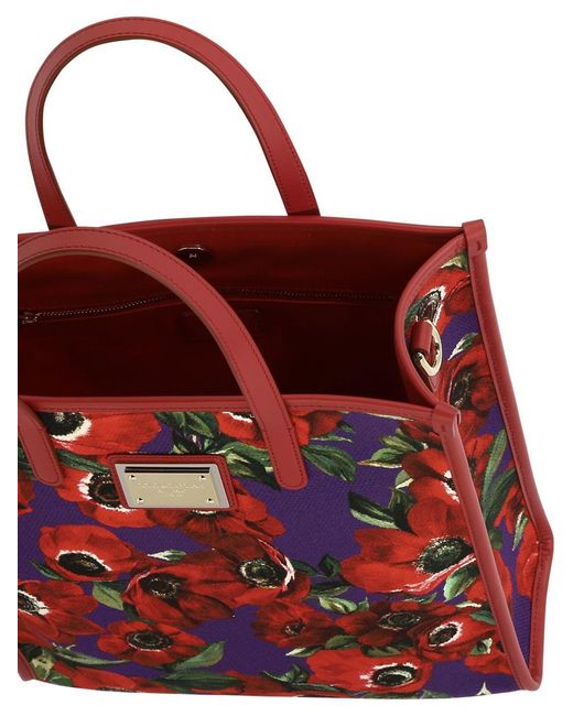Dolce & Gabbana Red Tote With Flower Power Print