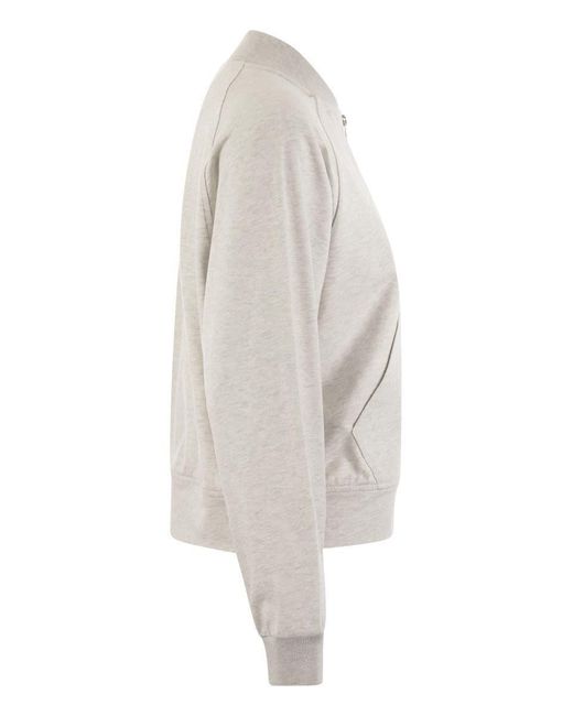Peserico White Sweatshirt In Cotton Mélange And Tricot Details