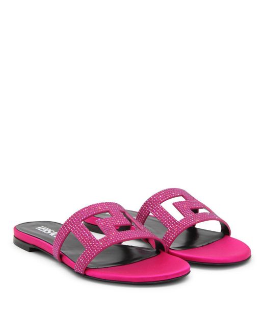 Versace Pink Leather Greca Maze Sandals