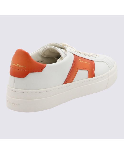 Santoni Multicolor White And Orange Leather Sneakers for men