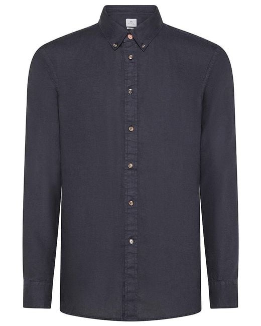 PS by Paul Smith Blue Long Sleeve Linen Shirt for men