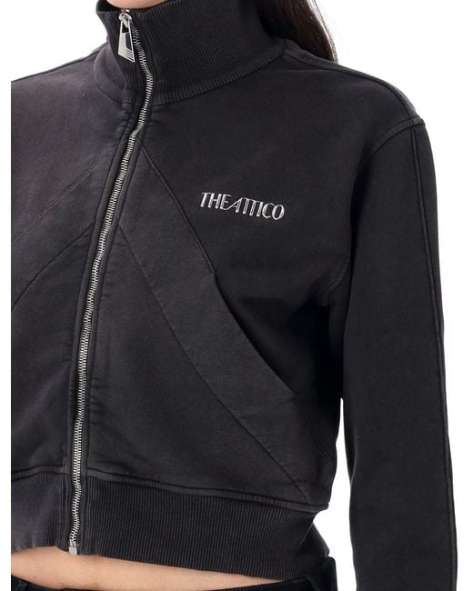 The Attico Black Zip-Up Cropped Sweatshirt