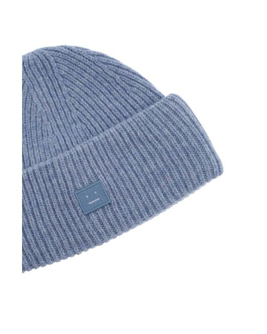 Acne Blue Ribbed Wool Beanie Hat With Cuff